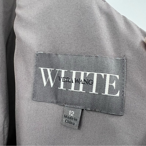 WHITE by Vera Wang One Shoulder Gown with Satin Sash in Charcoal Gray Size 12 - Picture 6 of 14